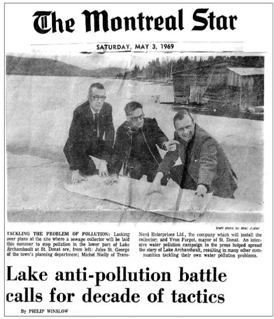 Article paru dans The Montreal Star concernant la pollution du Lac Archambault